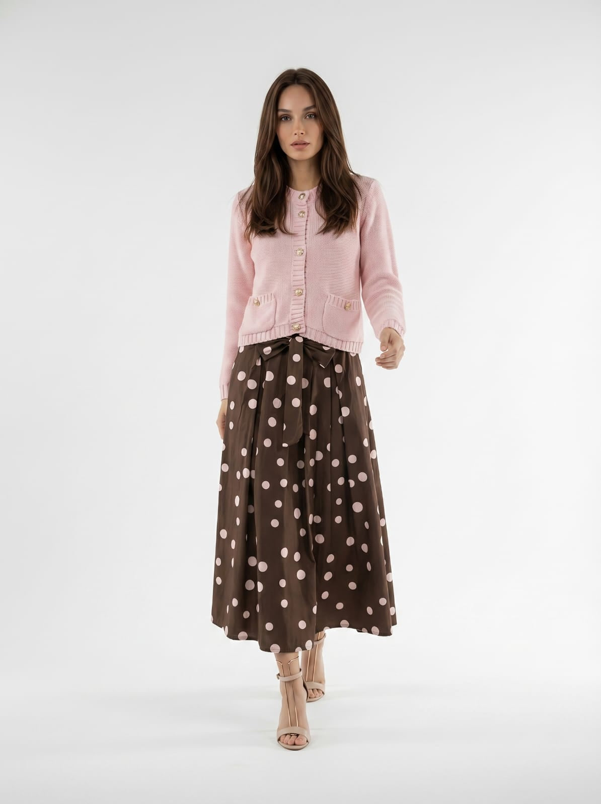 Gonna Camelia - Marrone pois rosa donna