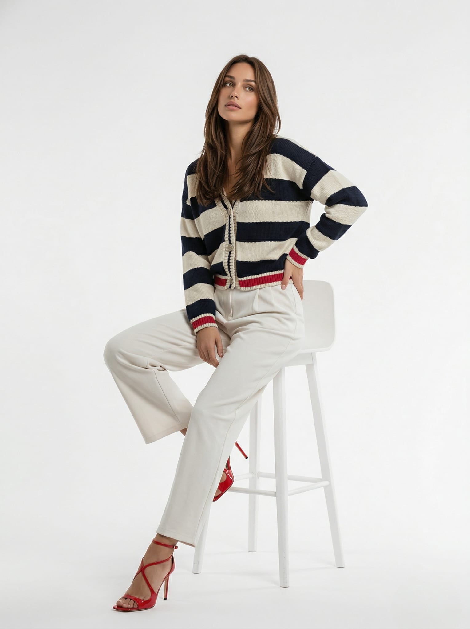 Cardigan Soleil - Rigato blu e panna donna