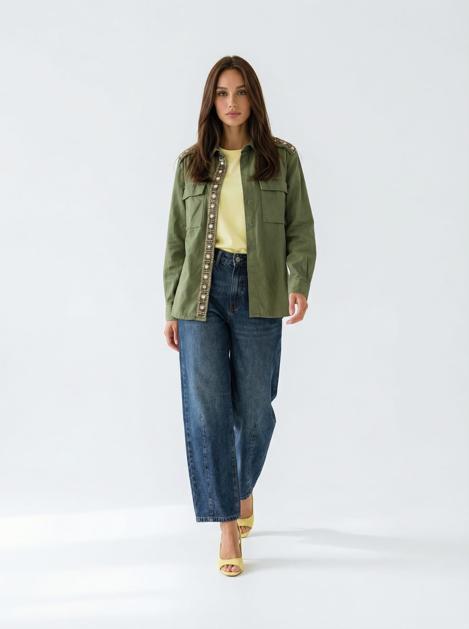 Camicia giacca Daphne con applicazioni gioiello – Verde militare donna