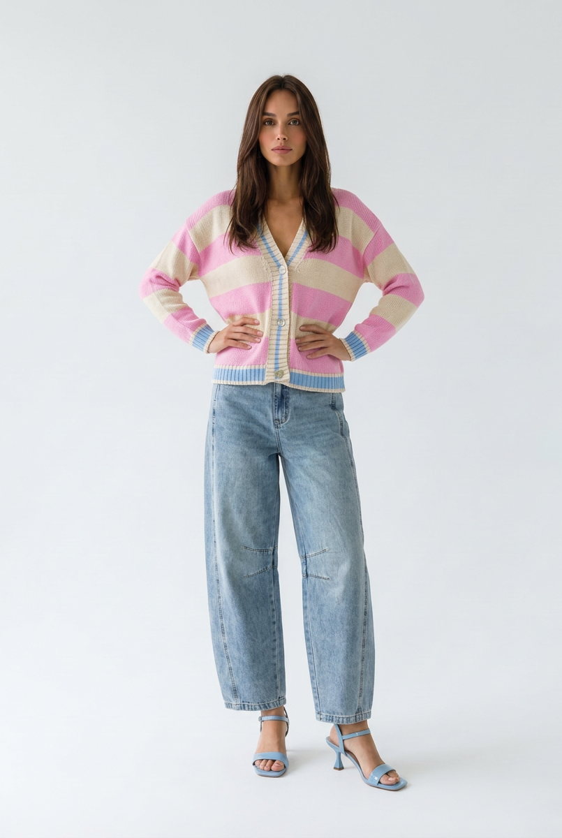 Cardigan Soleil - Rigato Rosa baby e burro donna