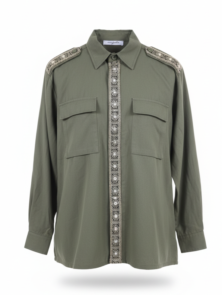 Camicia giacca Daphne con applicazioni gioiello – Verde militare donna