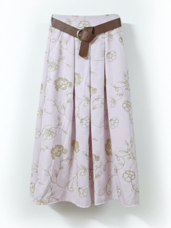 Gonna Sofia midi con cintura fantasia floreale – Rosa chiaro donna