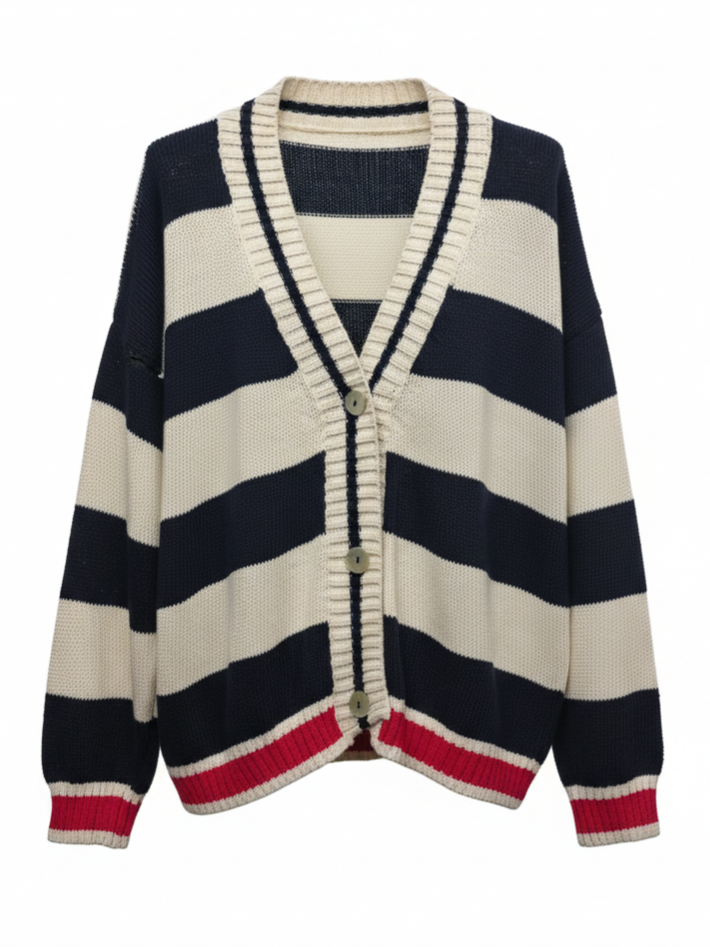 Cardigan Soleil - Rigato blu e panna donna