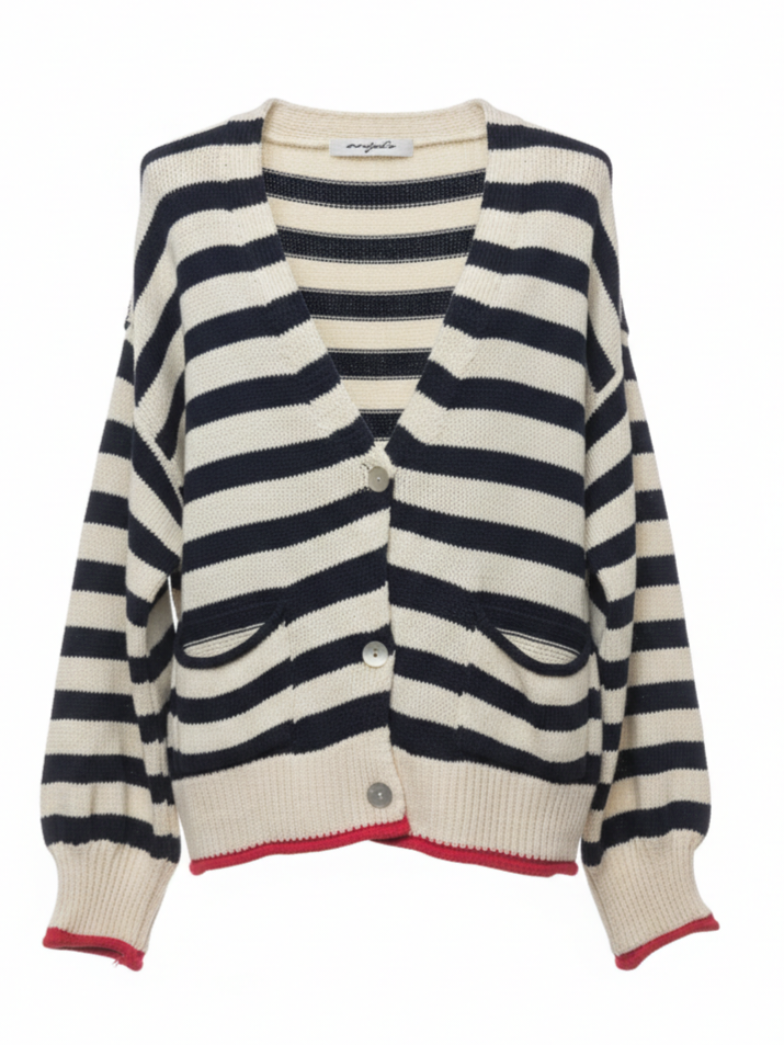 Cardigan Marina - Rigato blu e panna donna