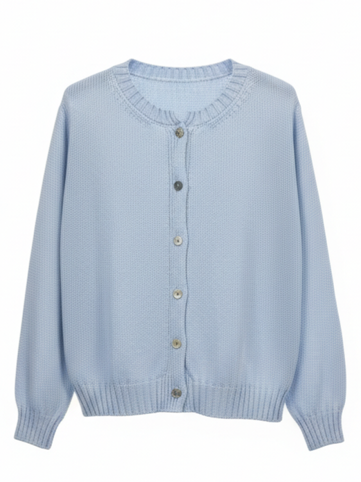 Cardigan Adele girocollo con bottoni – Celeste donna