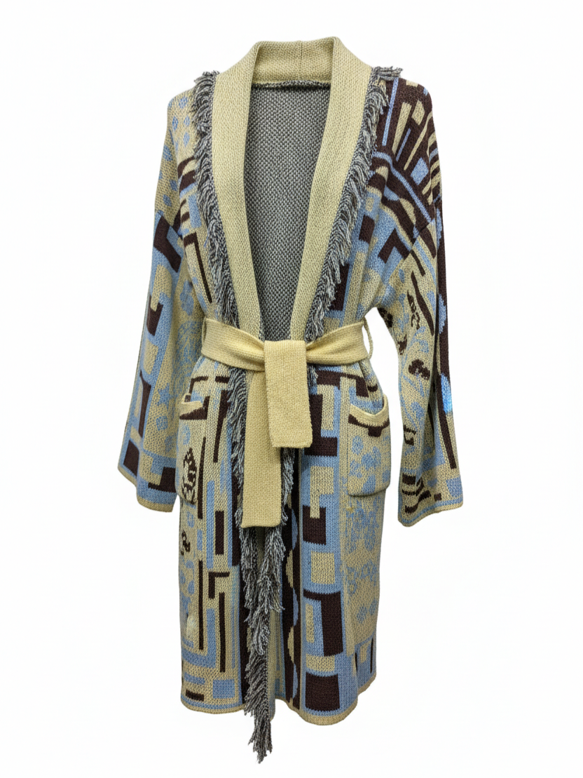 Cardigan Maya lungo con cintura – Giallo e celeste donna