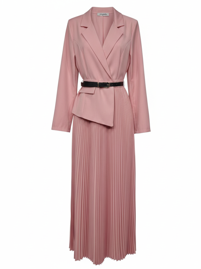 Abito Flavia plissé con effetto giacca – Rosa donna