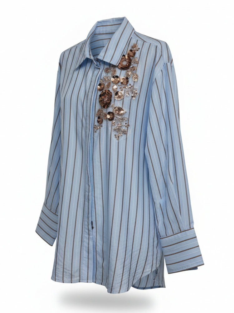Camicia Nadia a righe con applicazioni – Azzurro donna