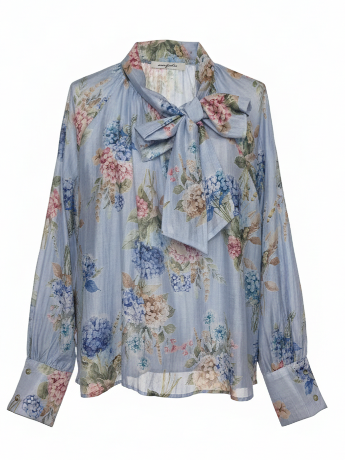 Camicia Iris - Stampa floreale cielo donna
