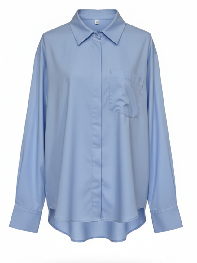 Camicia Emily over con tasca – Celeste donna
