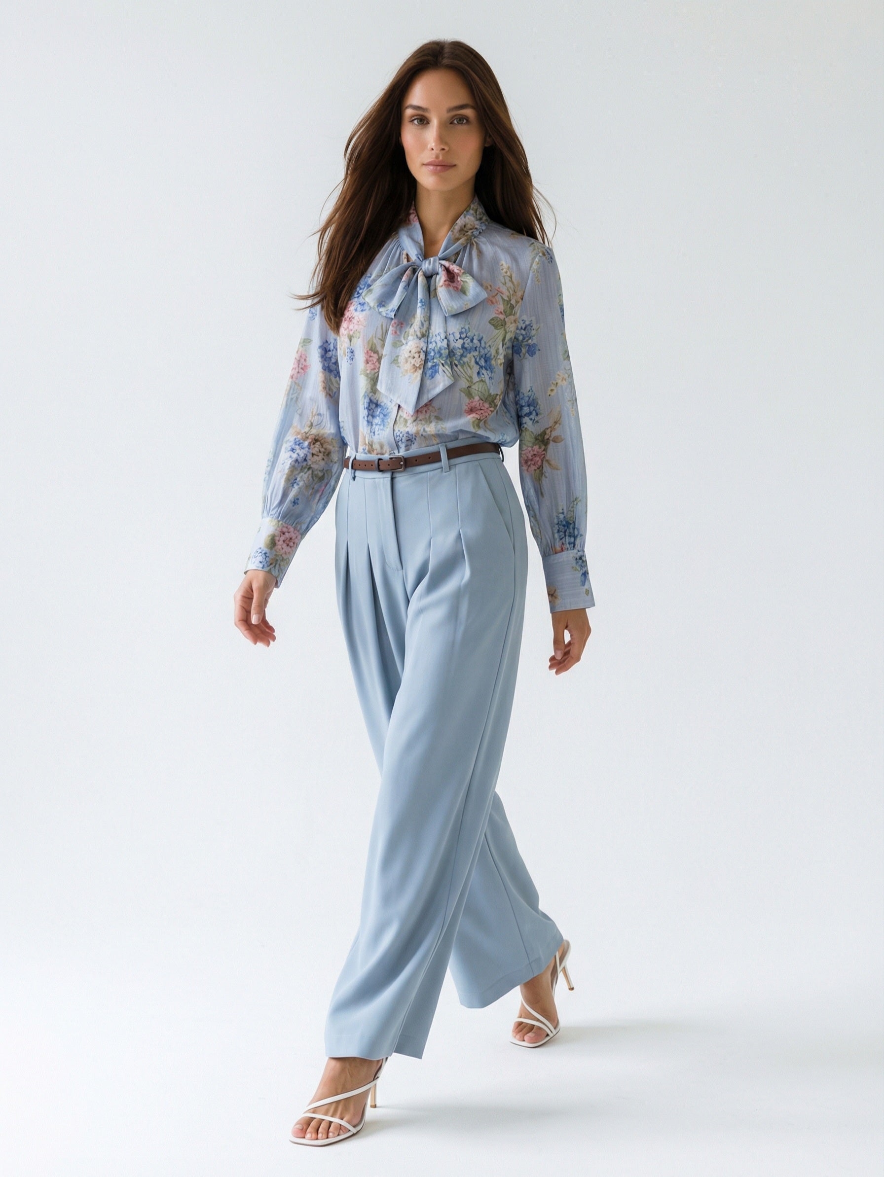 Camicia Iris - Stampa floreale cielo donna