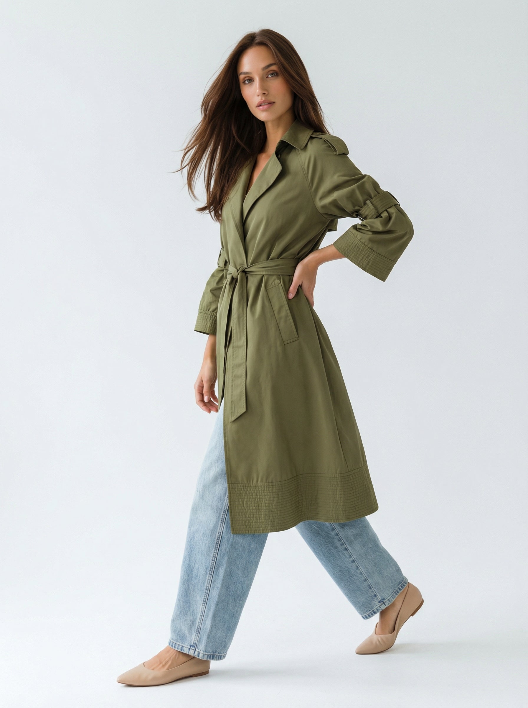 Trench Victoria con cintura e manica regolabile – Verde Militare donna