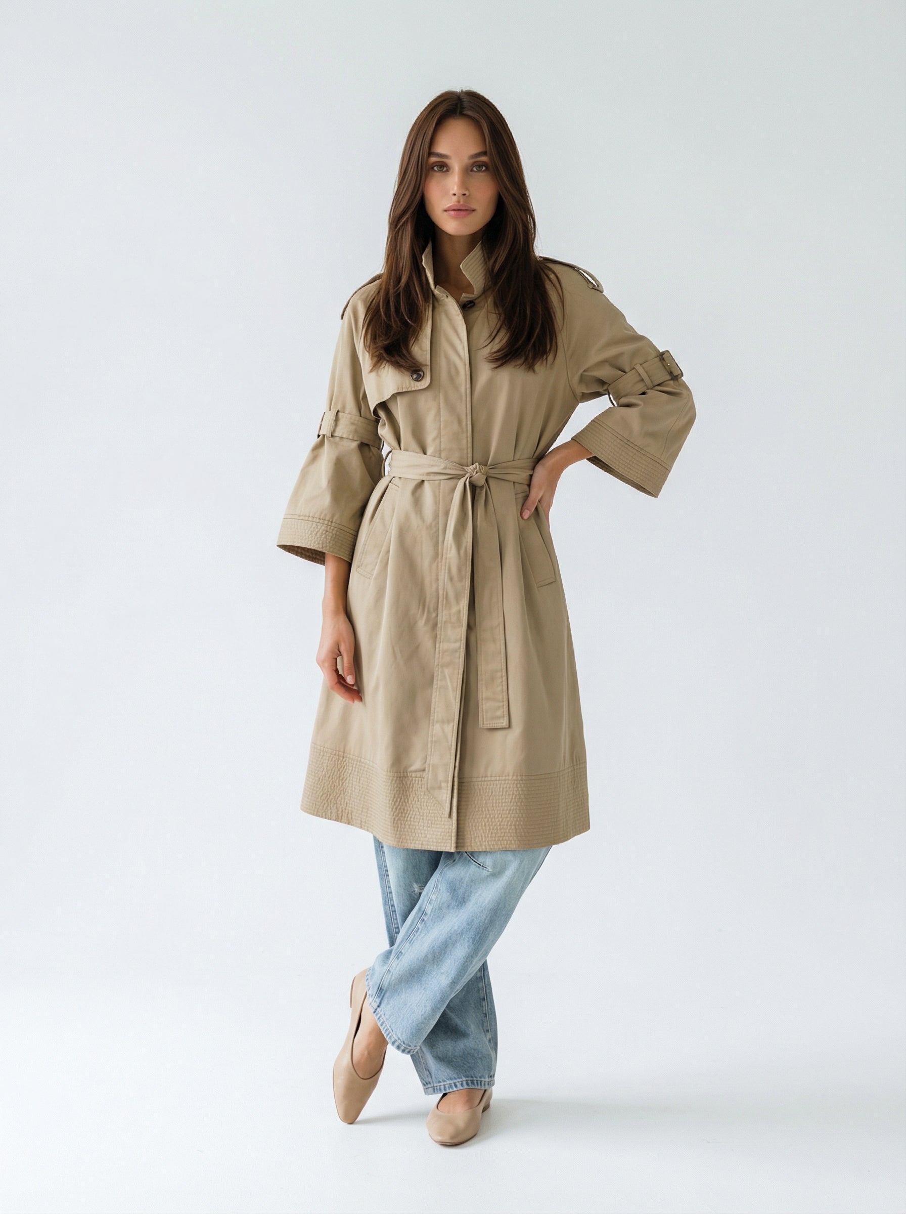 Trench Victoria con cintura e manica regolabile – Beige donna