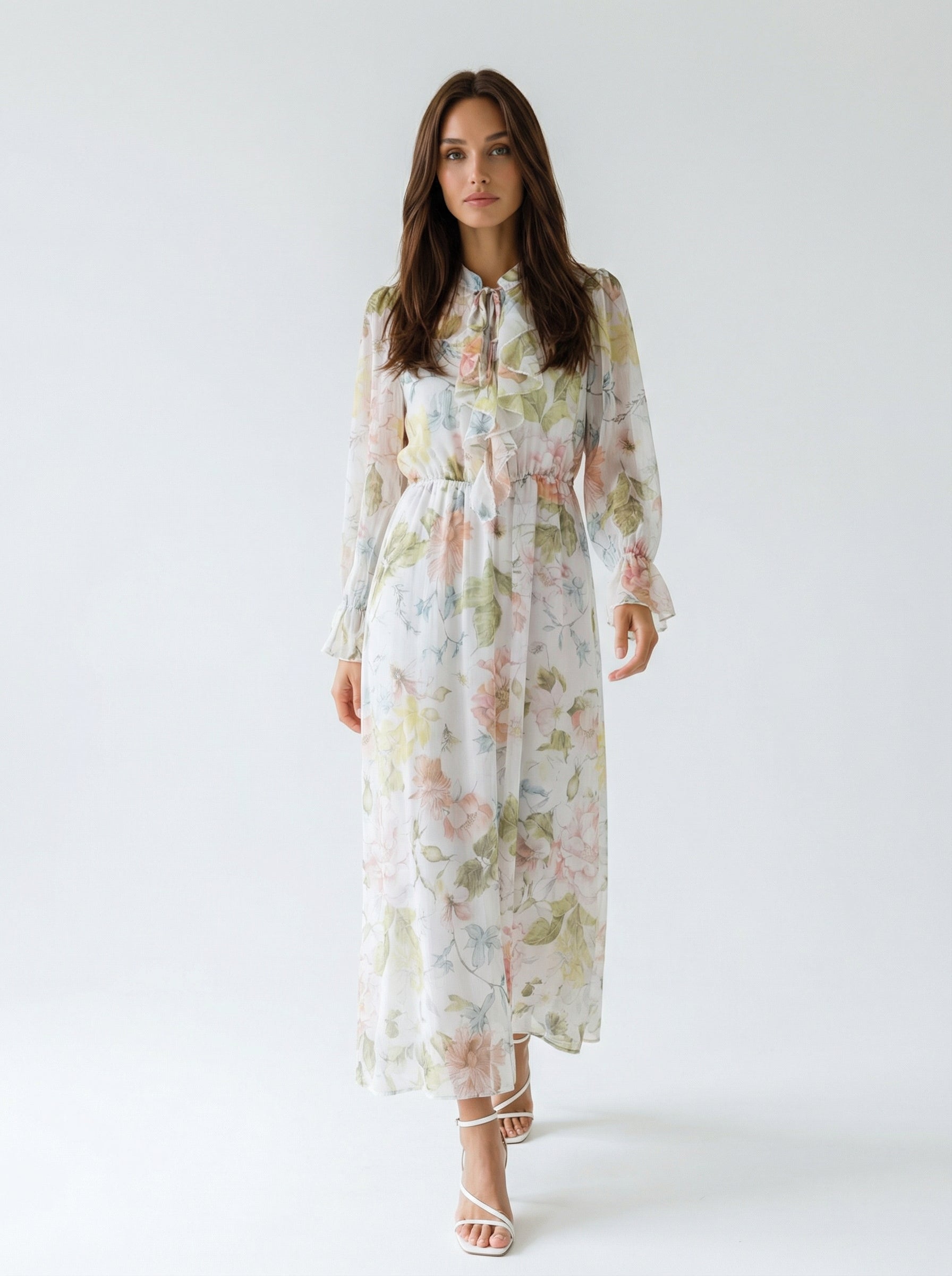 Abito Melody lungo in chiffon con stampa floreale – multicolor donna