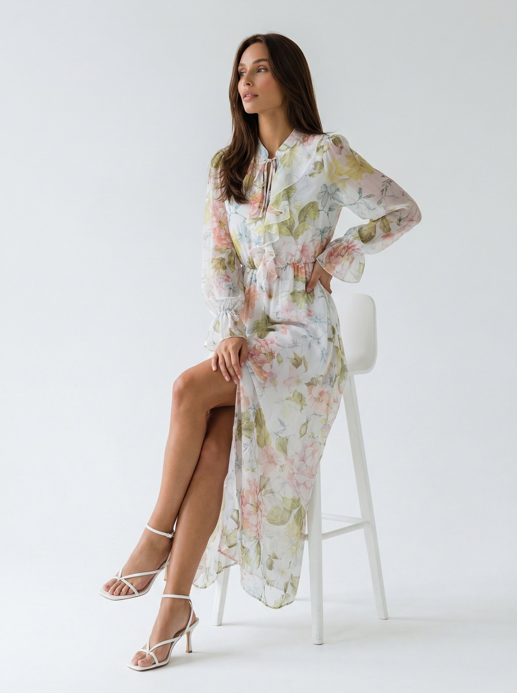 Abito Melody lungo in chiffon con stampa floreale – multicolor donna