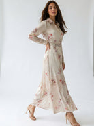 Chemisier Aurora lungo fantasia floreale con cintura – Beige donna