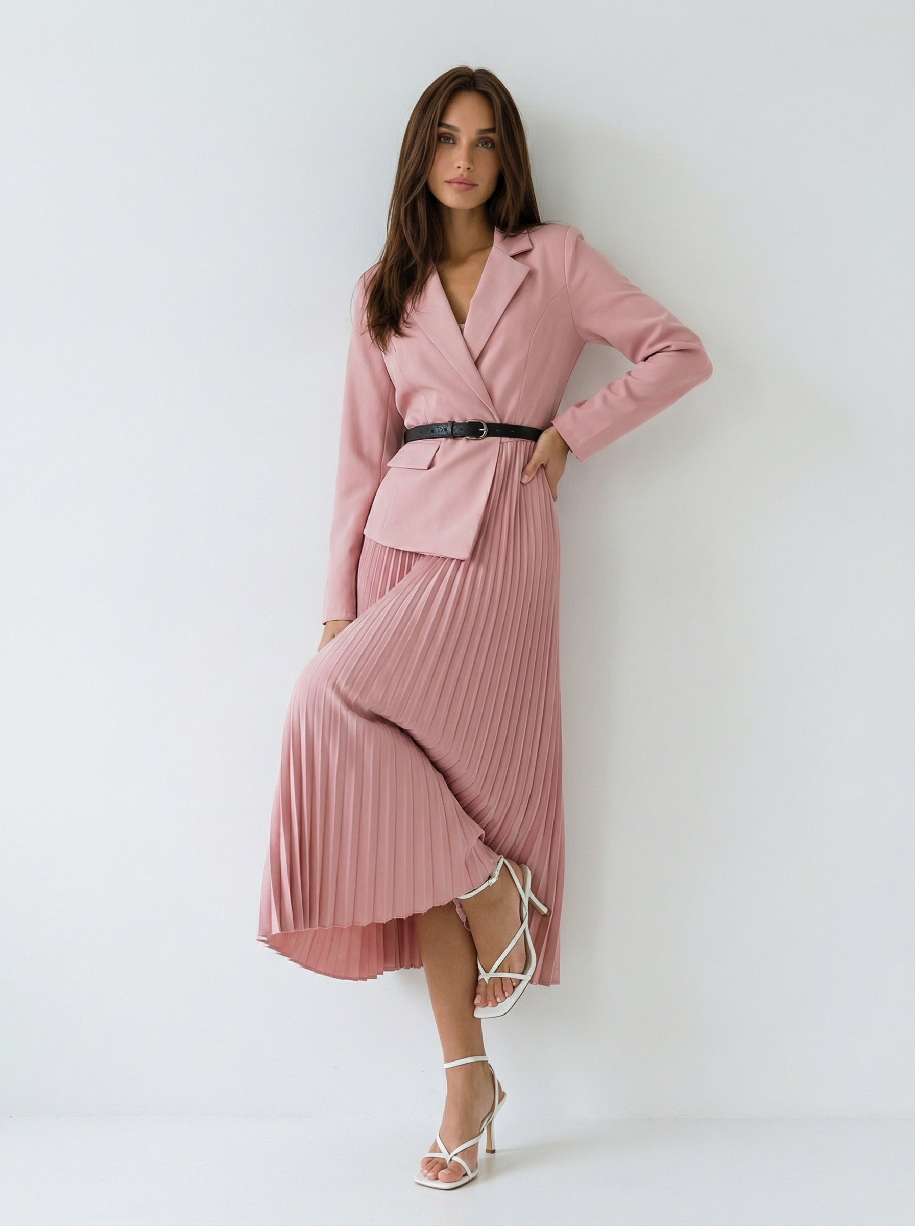 Abito Flavia plissé con effetto giacca – Rosa donna