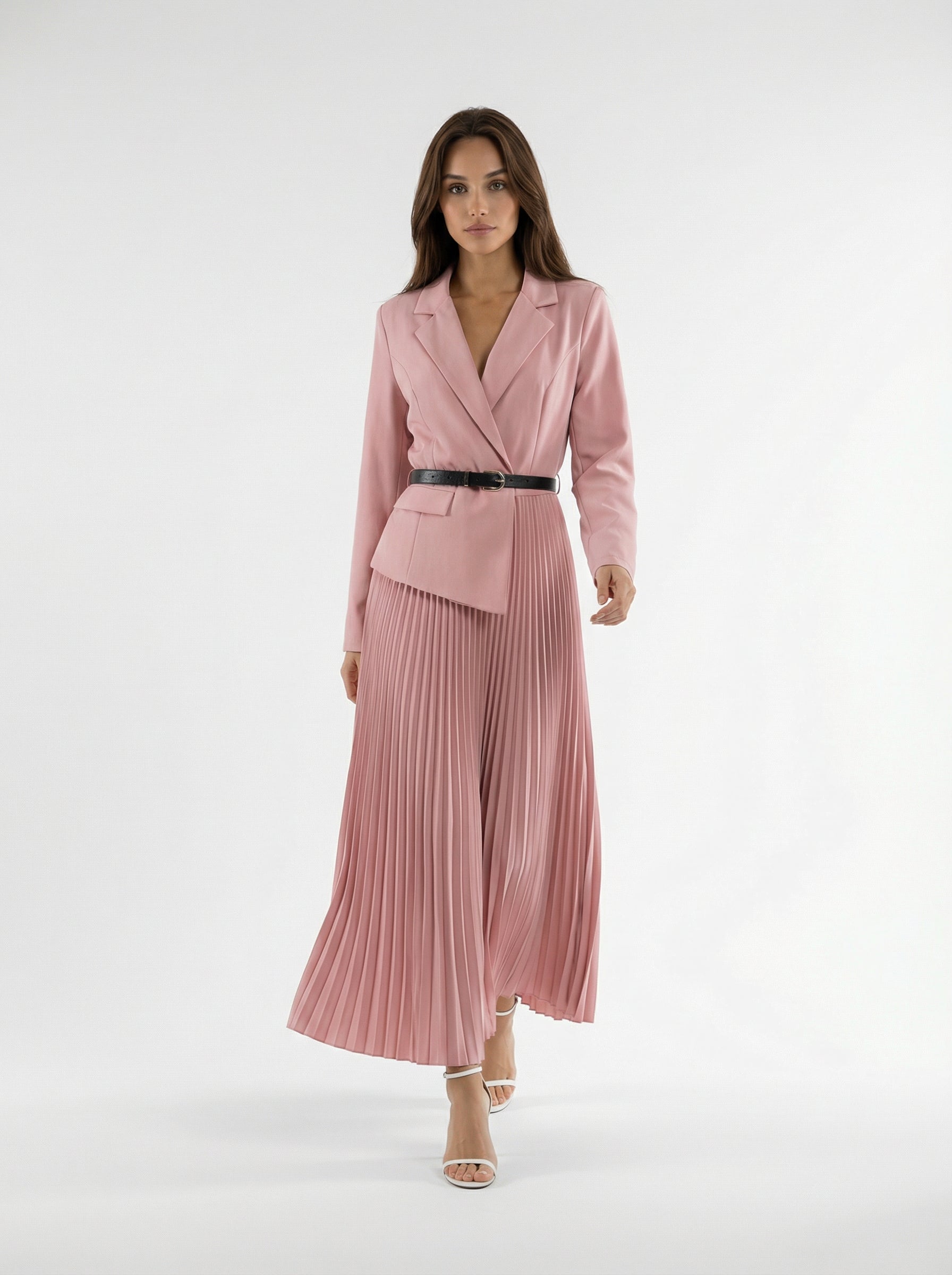 Abito Flavia plissé con effetto giacca – Rosa donna