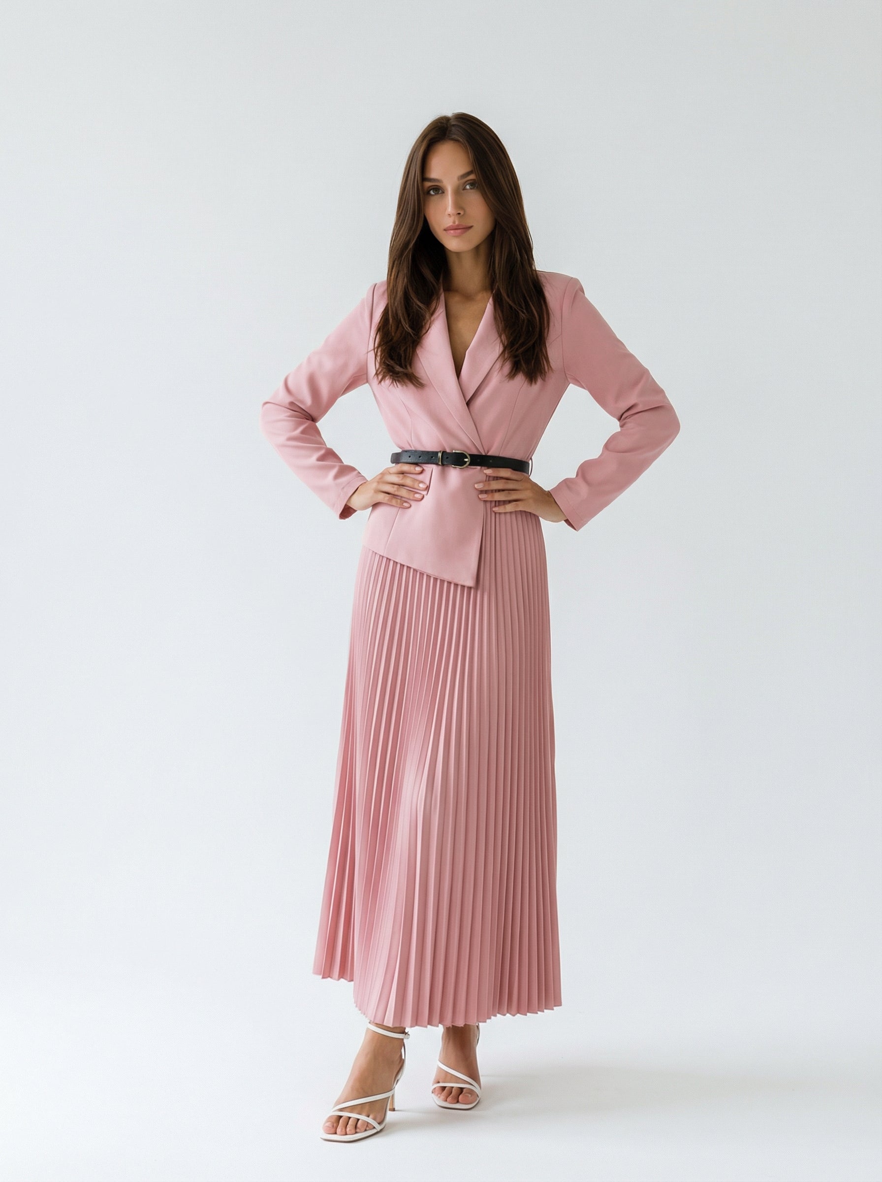 Abito Flavia plissé con effetto giacca – Rosa donna