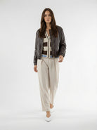 Bomber Rhea in ecopelle con zip – Testa di moro donna