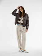 Bomber Rhea in ecopelle con zip – Testa di moro donna