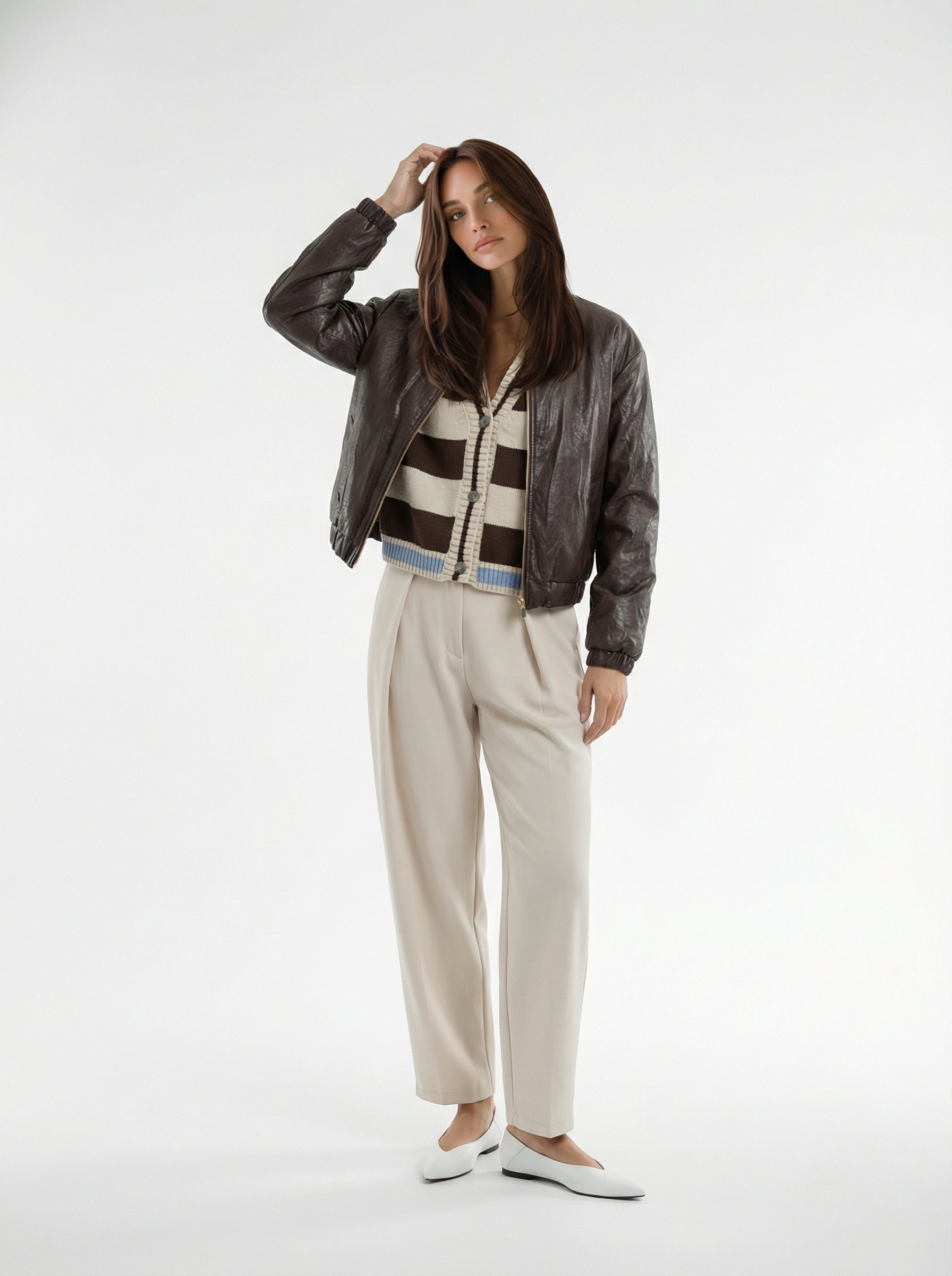 Bomber Rhea in ecopelle con zip – Testa di moro donna