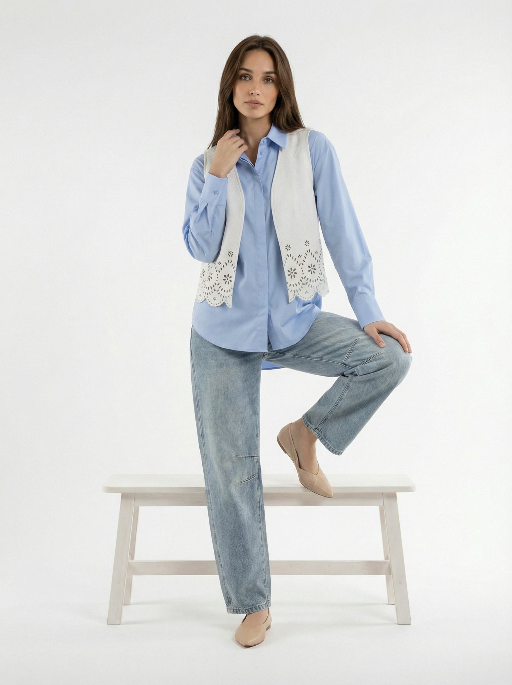 Gilet Nadia in ecopelle traforata – Beige donna