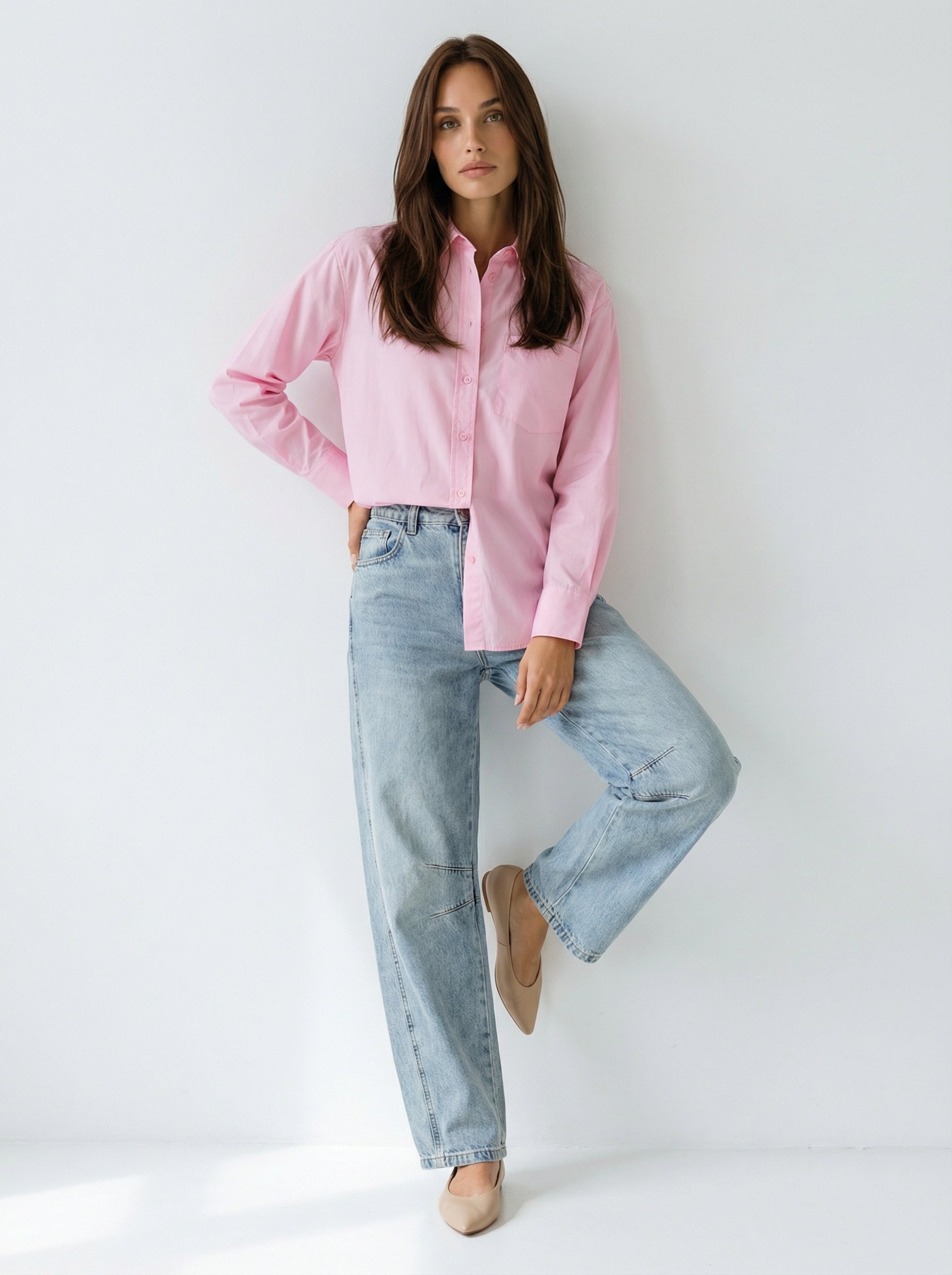 Camicia Emily over con tasca – Rosa donna