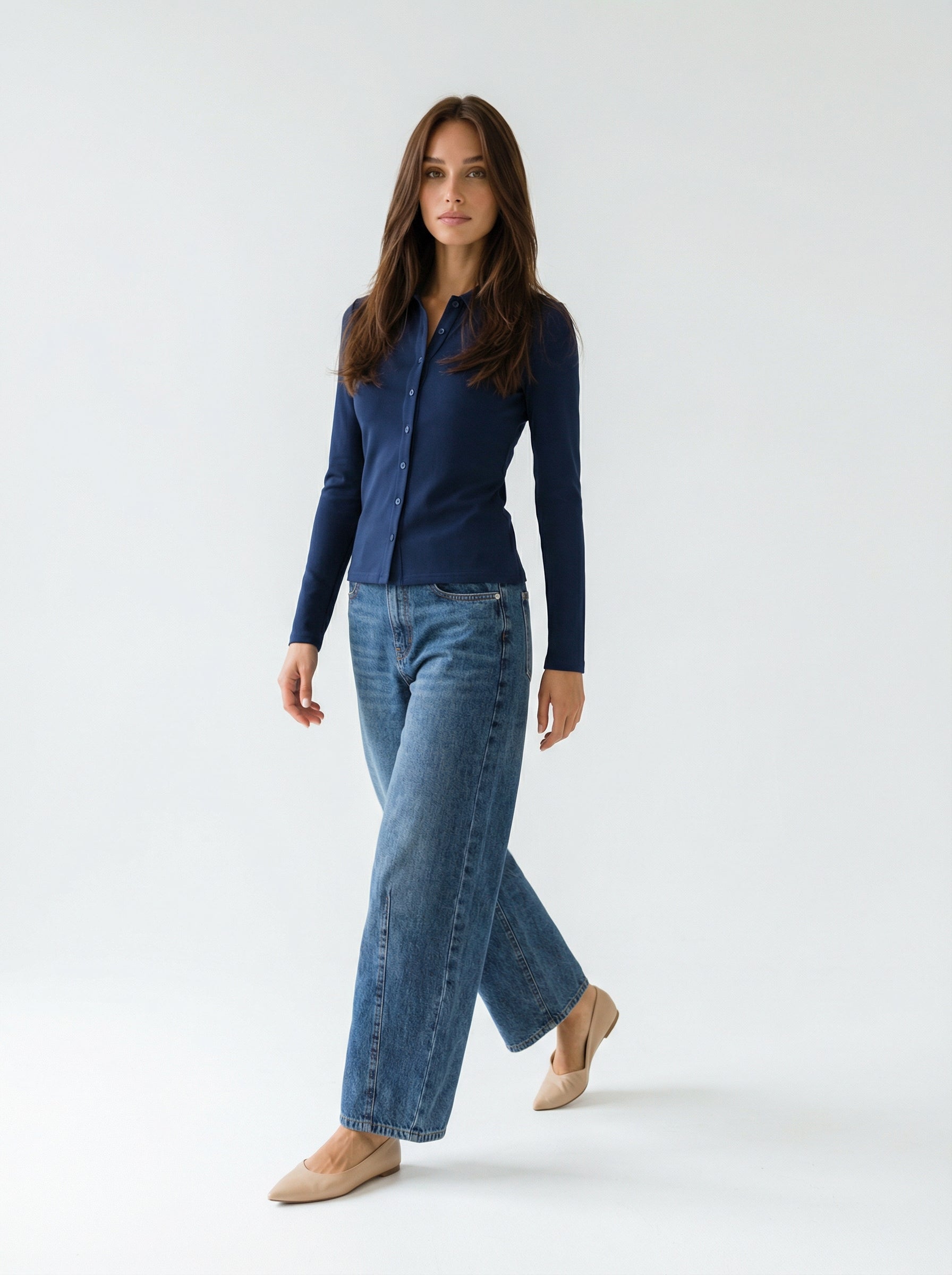 Camicia Elisa stretch manica lunga – Blu donna