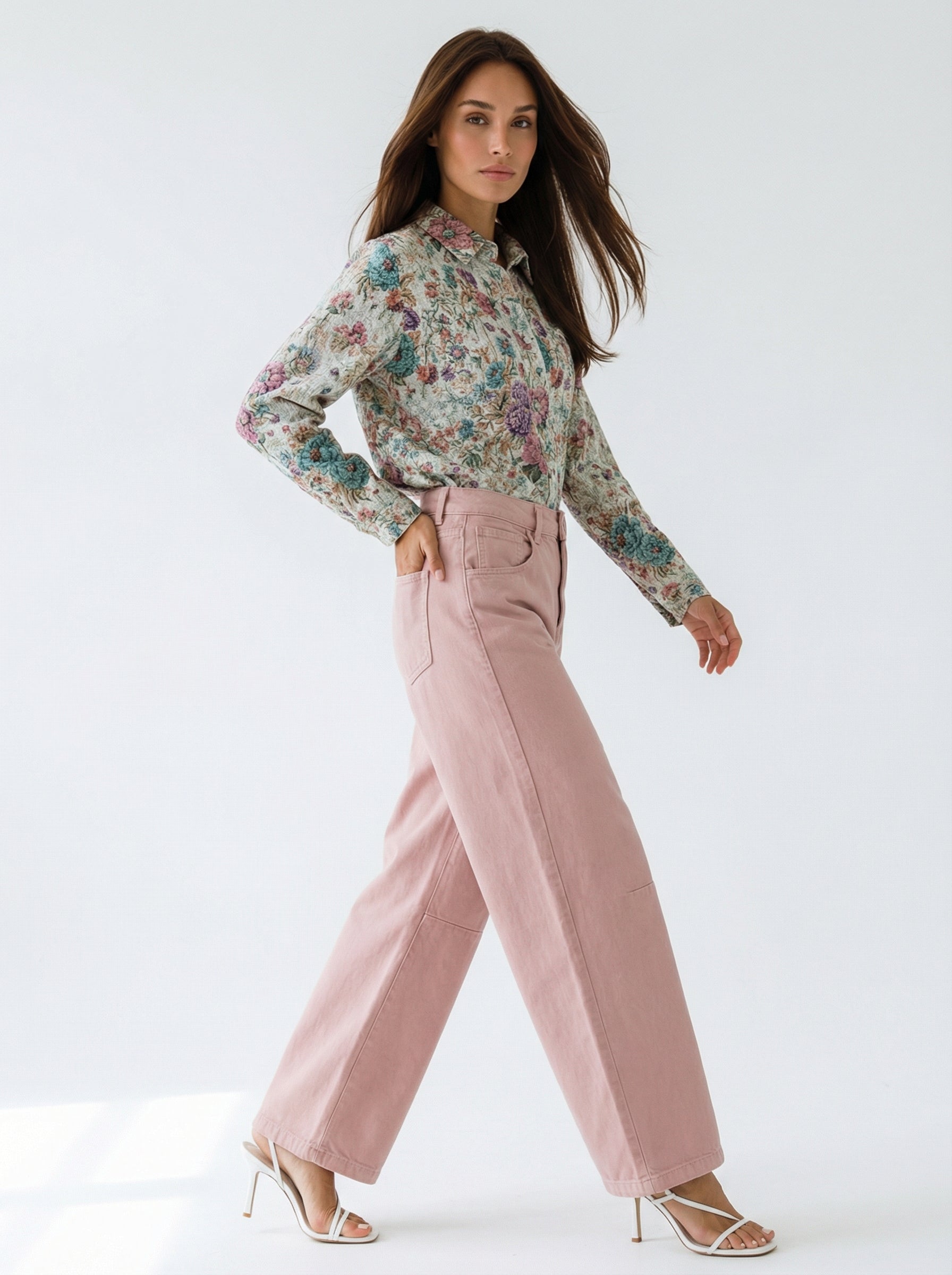 Camicia Flora fantasia floreale – Beige con fiori donna