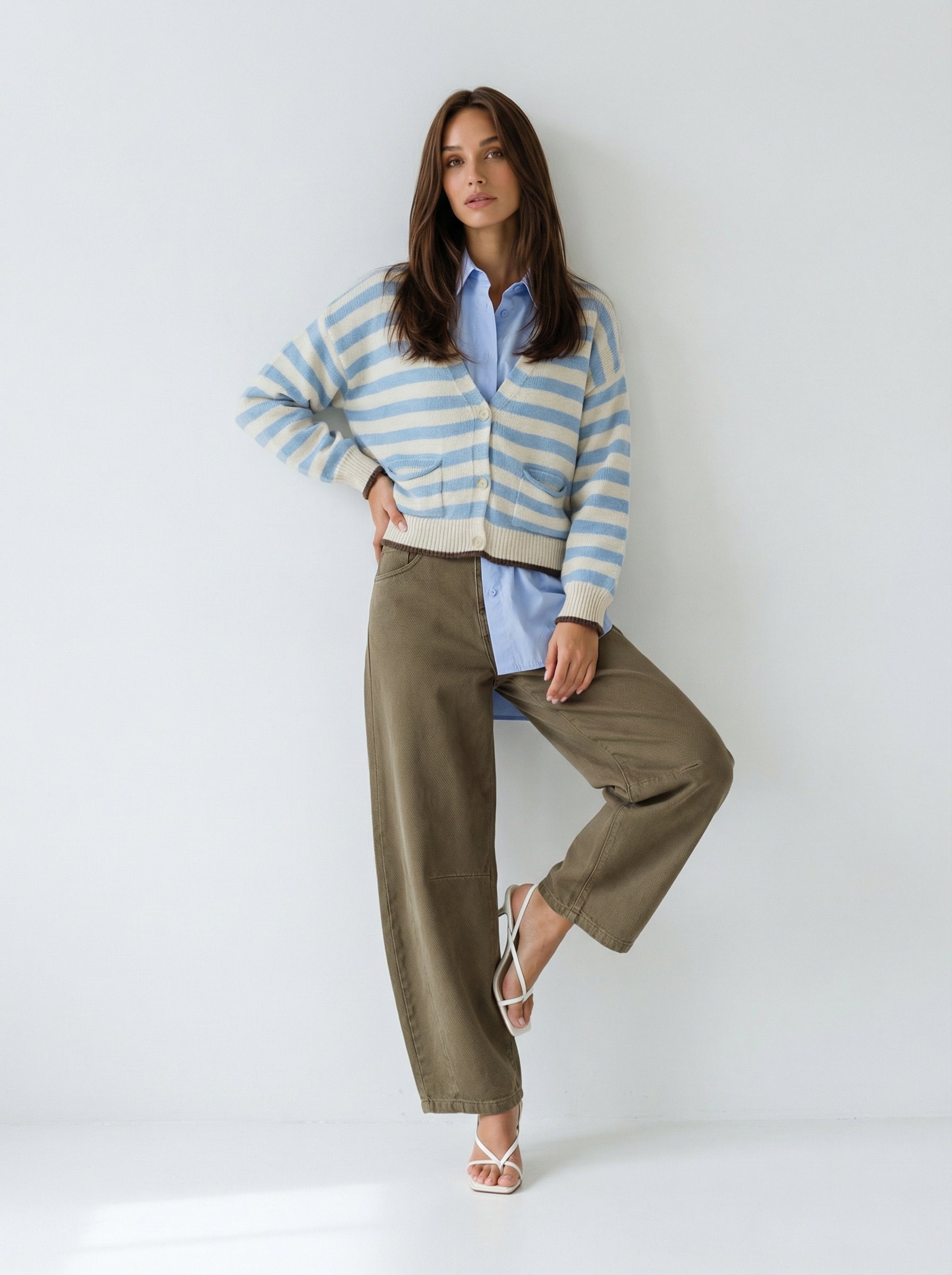 Cardigan Marina - Rigato azzurro e panna donna