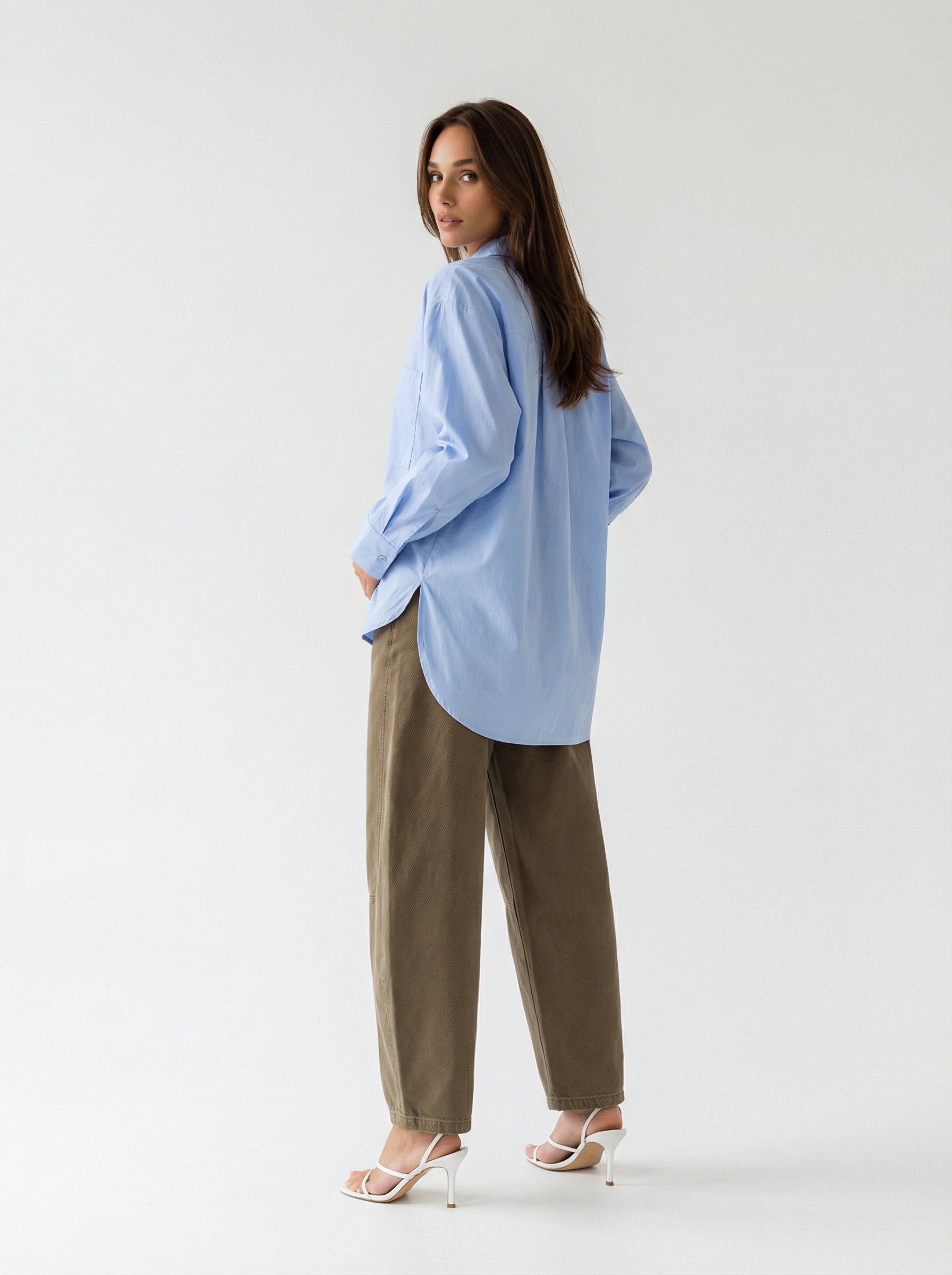 Camicia Victoria over con doppia tasca – Azzurro cielo donna