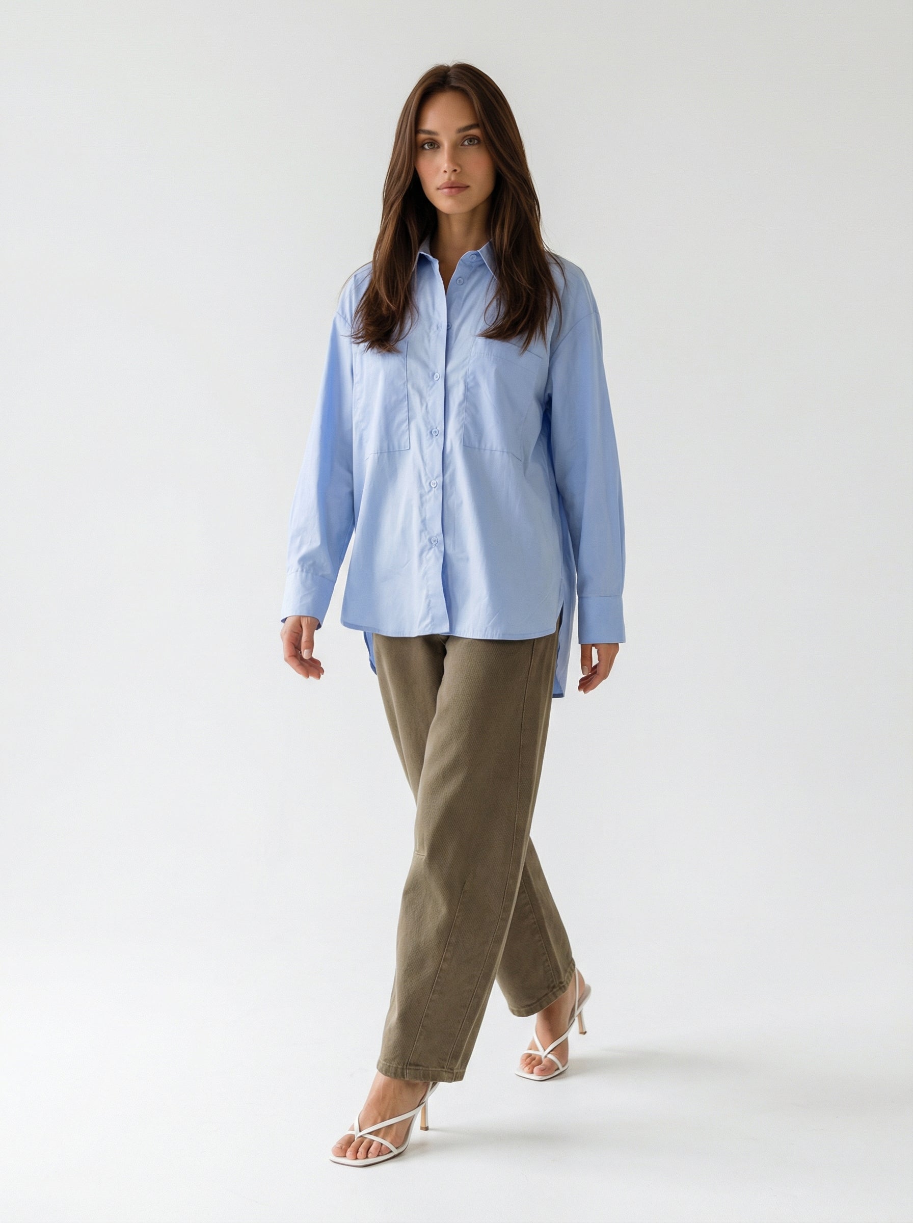 Camicia Victoria over con doppia tasca – Azzurro cielo donna