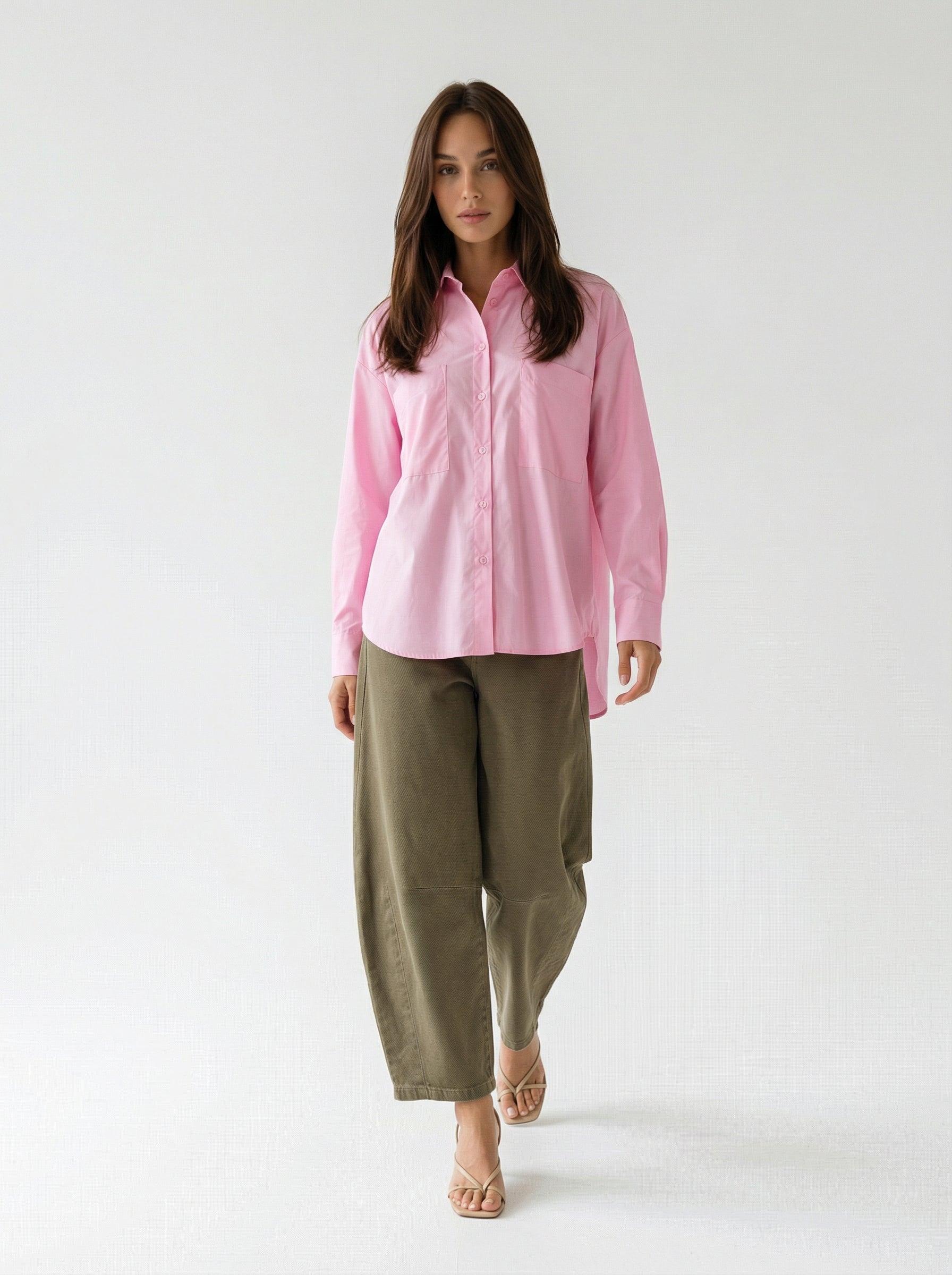 Camicia Victoria over con doppia tasca – Rosa donna