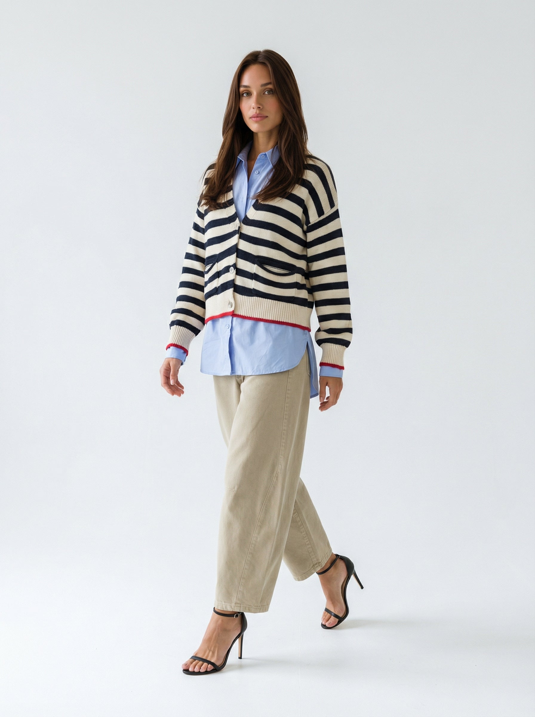 Cardigan Marina - Rigato blu e panna donna