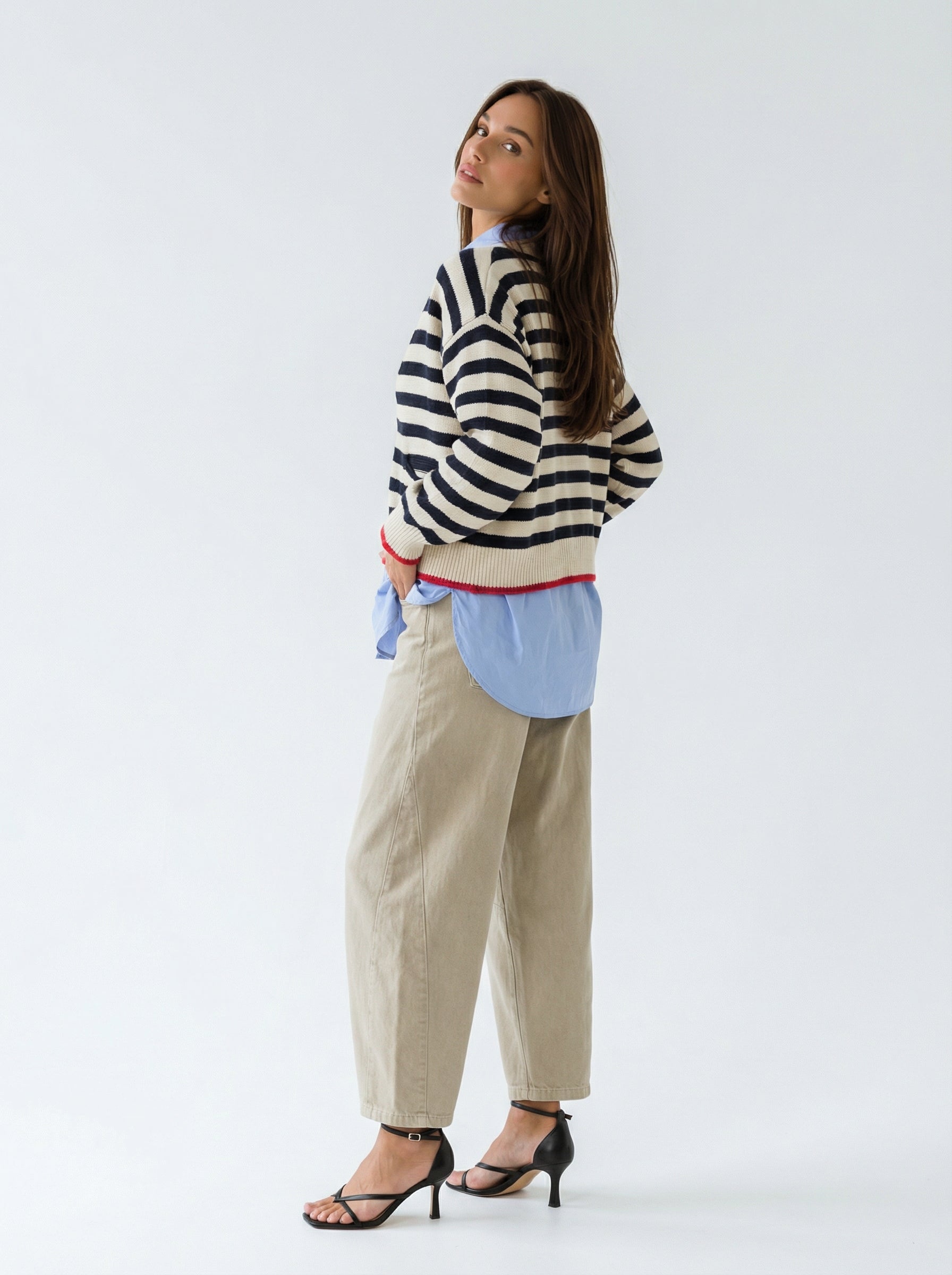 Cardigan Marina - Rigato blu e panna donna