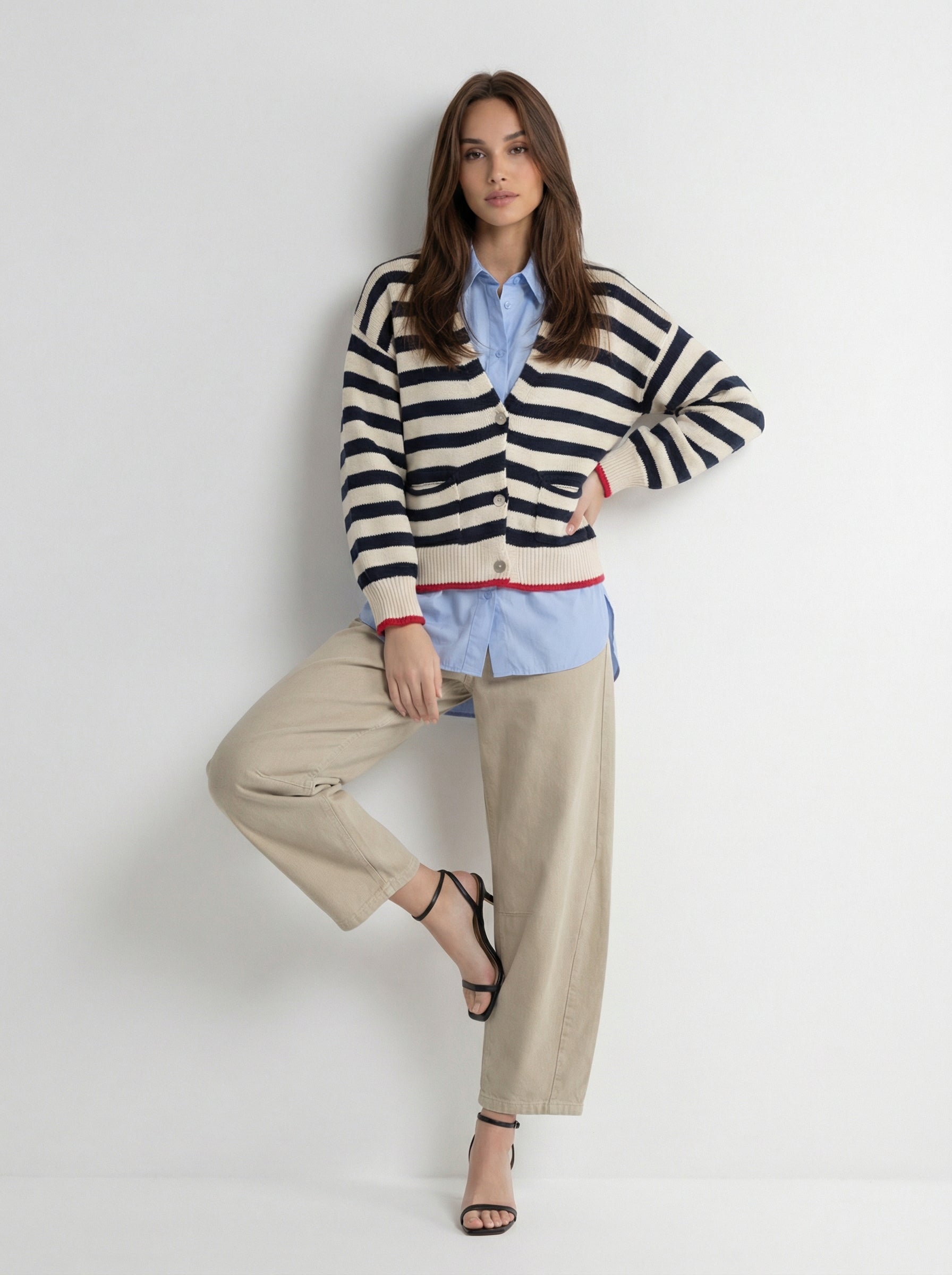 Cardigan Marina - Rigato blu e panna donna