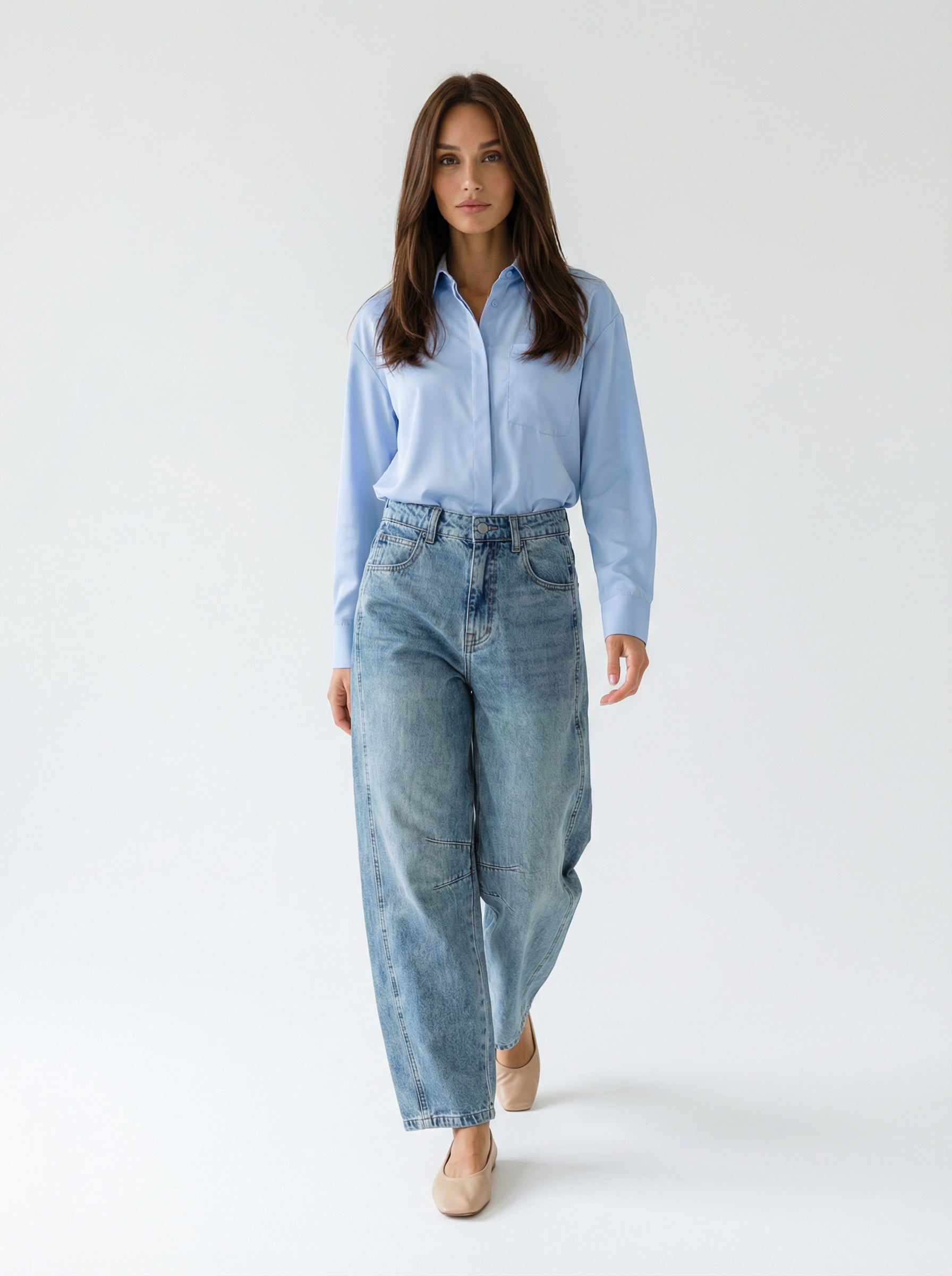 Camicia Emily over con tasca – Celeste donna