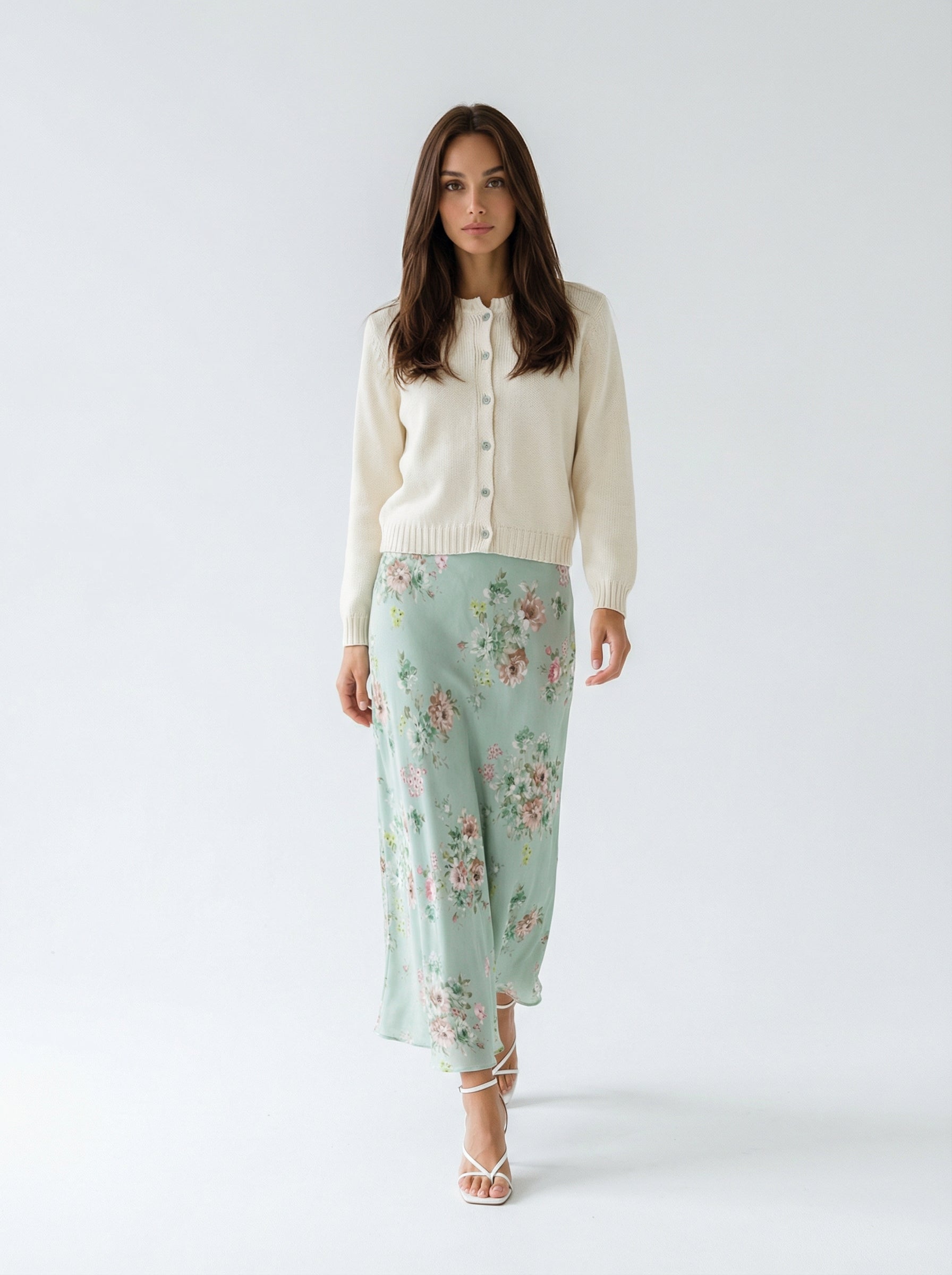 Cardigan Adele girocollo con bottoni – Panna donna