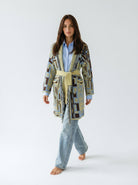 Cardigan Maya lungo con cintura – Giallo e celeste donna