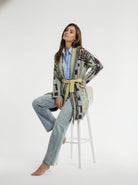 Cardigan Maya lungo con cintura – Giallo e celeste donna