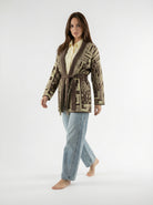 Cardigan Maya lungo con cintura – Marrone e beige donna