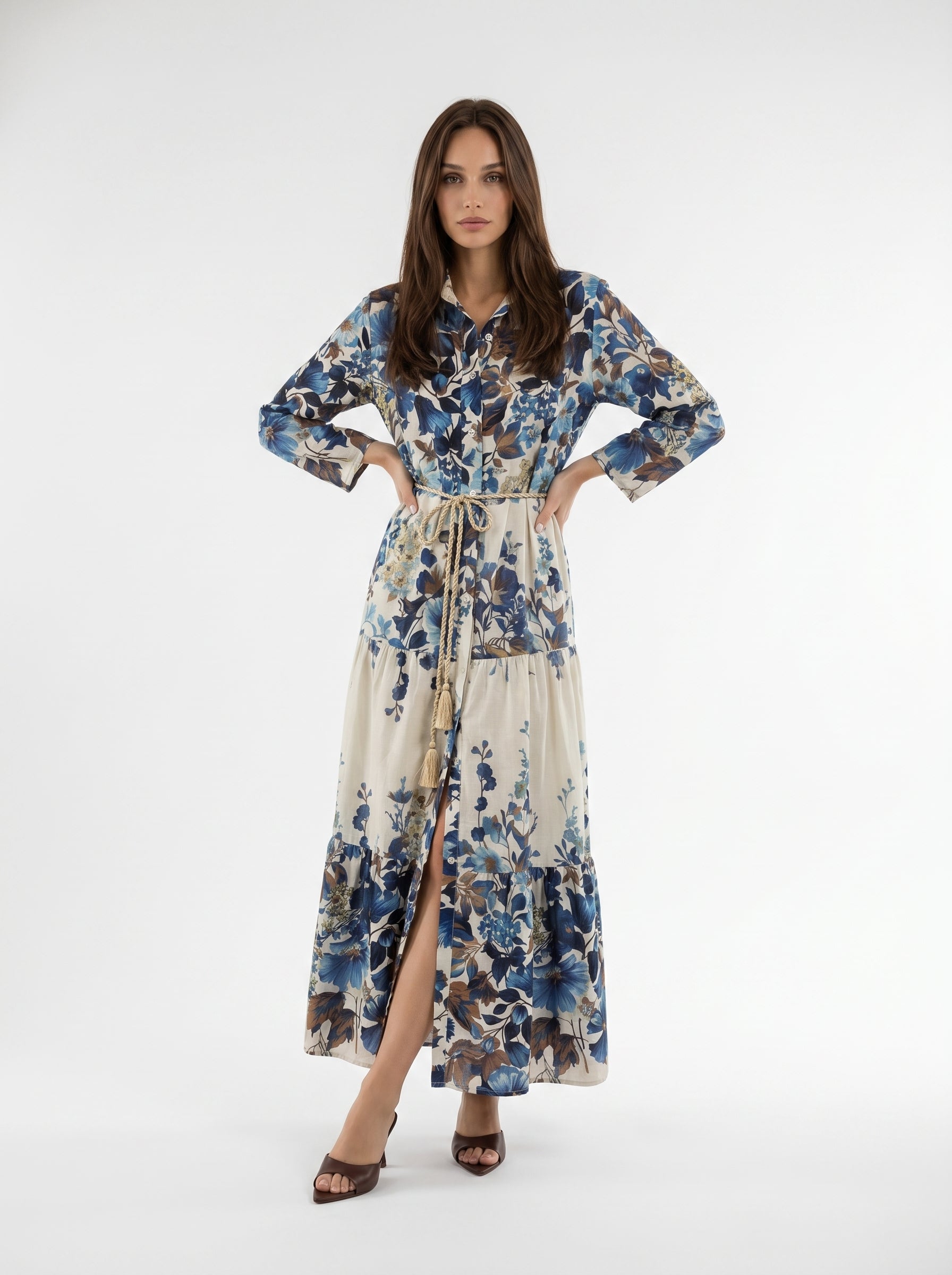Abito Florelle chemisier in mussola - Blu fiori grandi donna