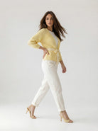 Cardigan Elara traforato con cintura- Giallo donna