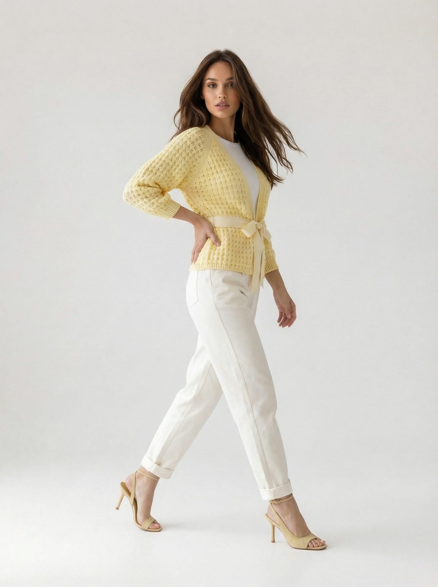 Cardigan Elara traforato con cintura- Giallo donna