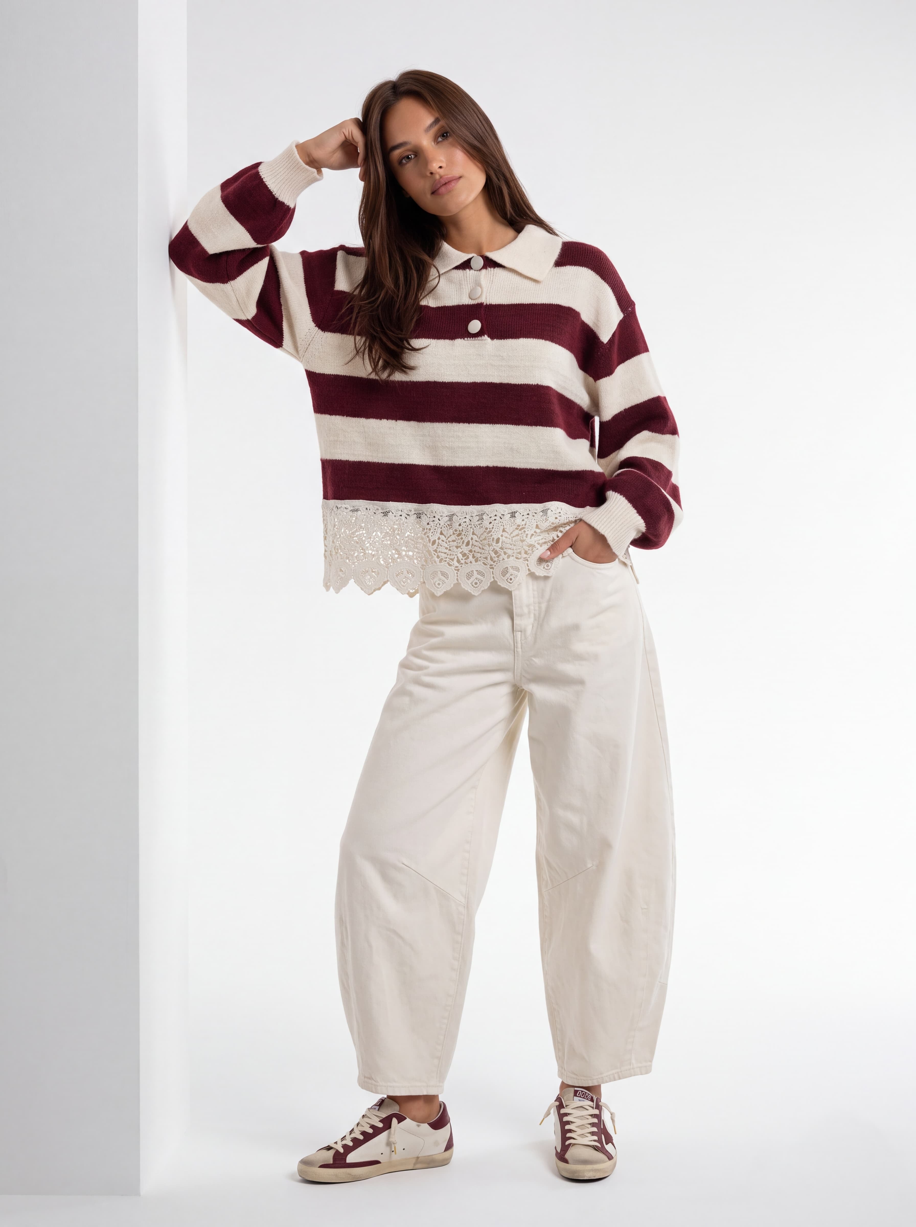 Polo Sélen– Bordeaux / Panna Maglia donna