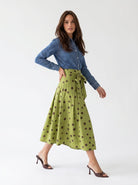 Gonna Camelia - verde pistacchio pois marrone donna