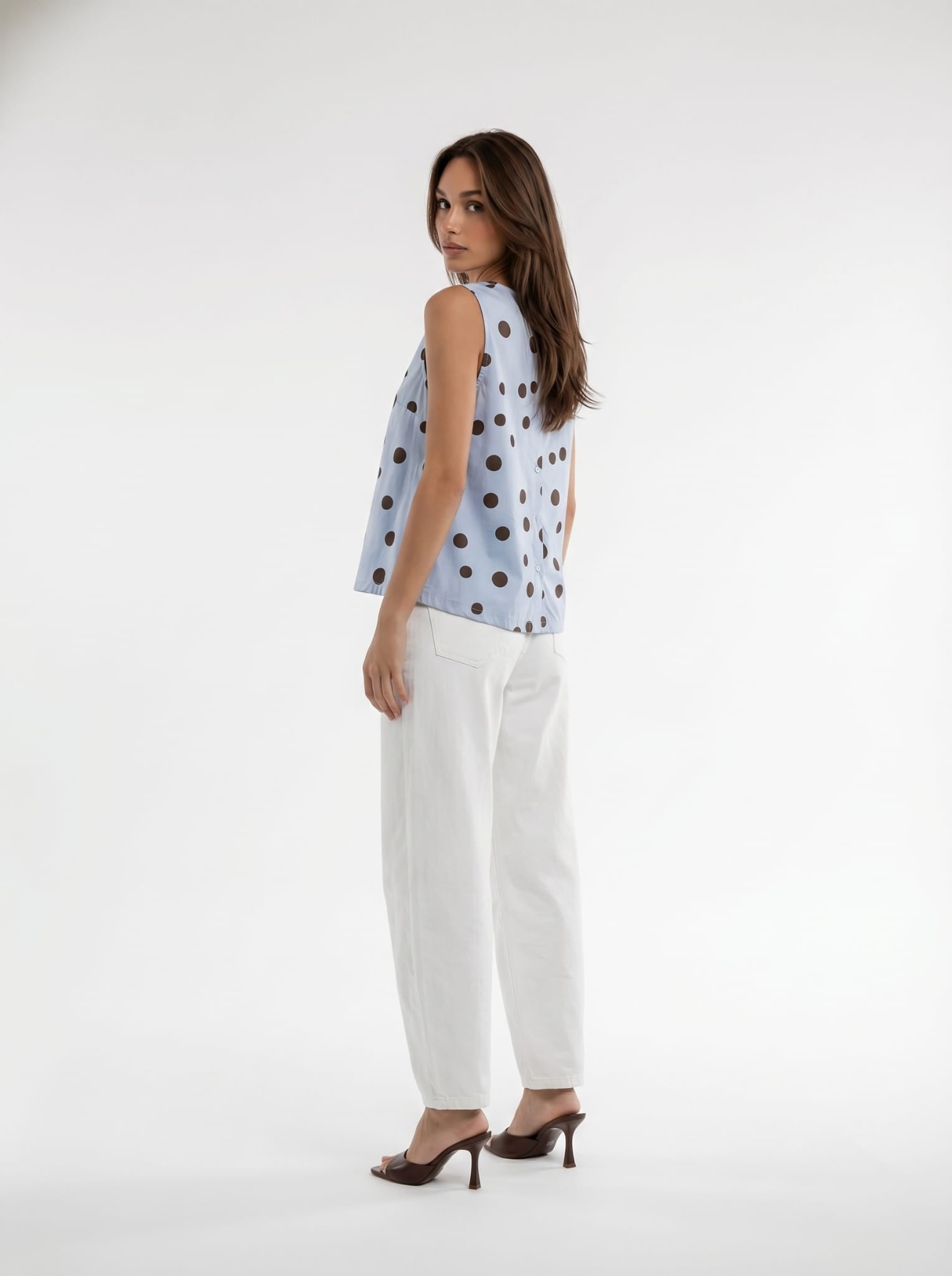 Top Camelia - Azzurro pois marrone donna