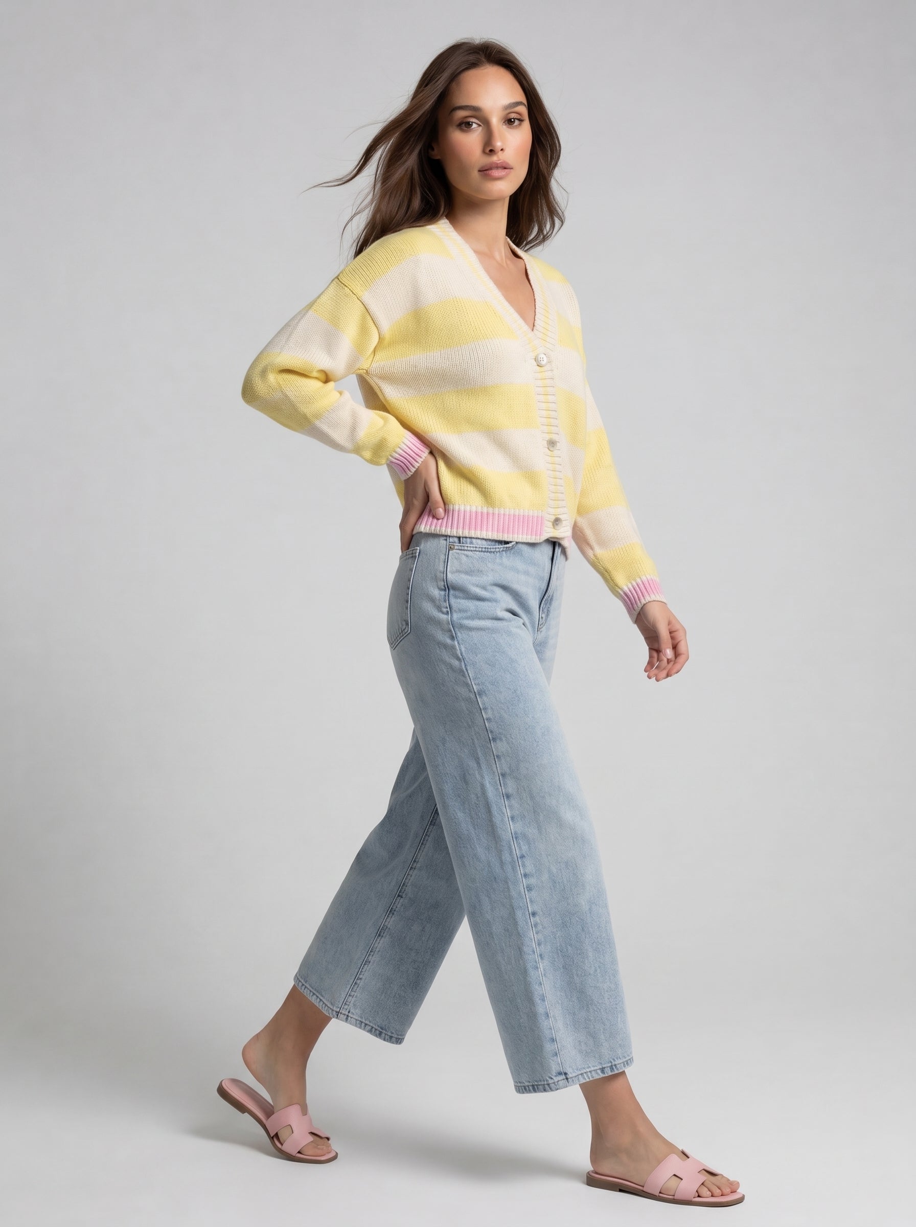 Cardigan Soleil - Rigato Giallo e burro donna