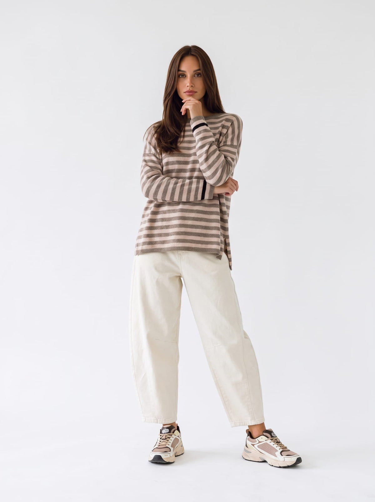 Maxi Pull Orlena – Taupe/Rosa Maglia donna